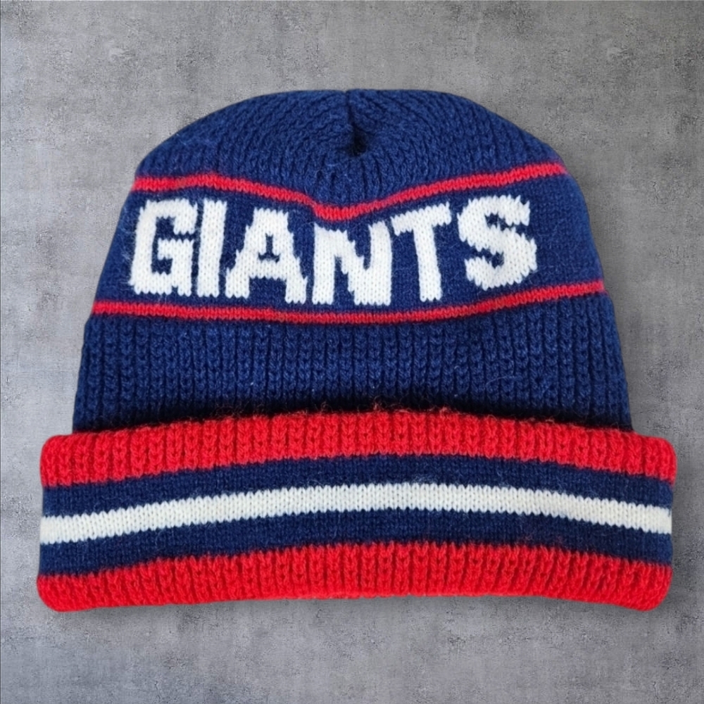 Vintage 90s NFL New York Giants Folded Brim Beanie Hat Unisex Adult T35‎